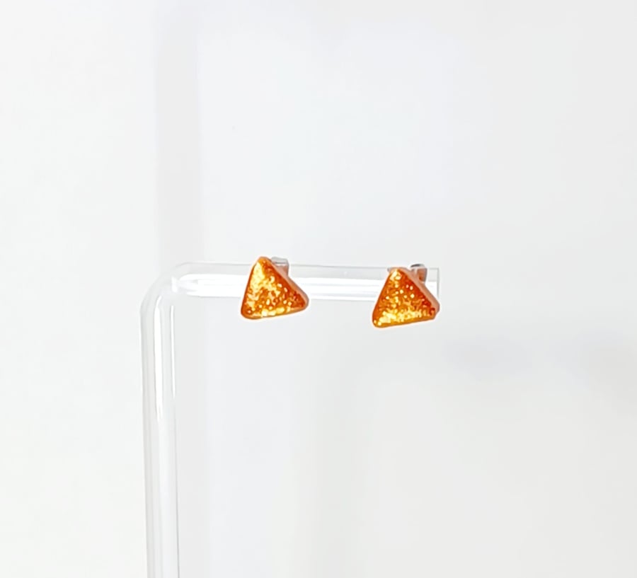 Orange sparkle triangle stud earrings    