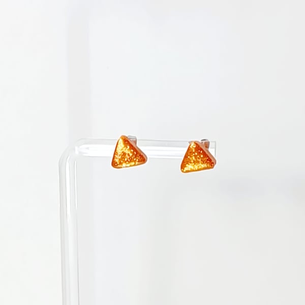 Orange sparkle triangle stud earrings    