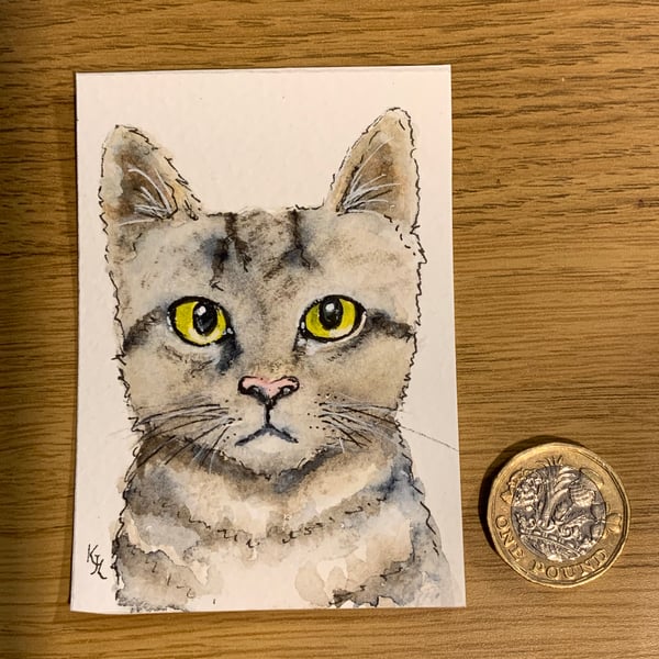 Watercolour of a kitten ACEO - free UK postage 