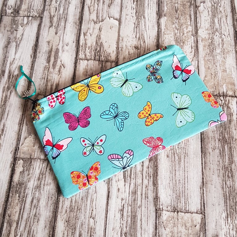 Colourful Butterfly Print Zipper Pouch - Multi Use Zipped Organiser