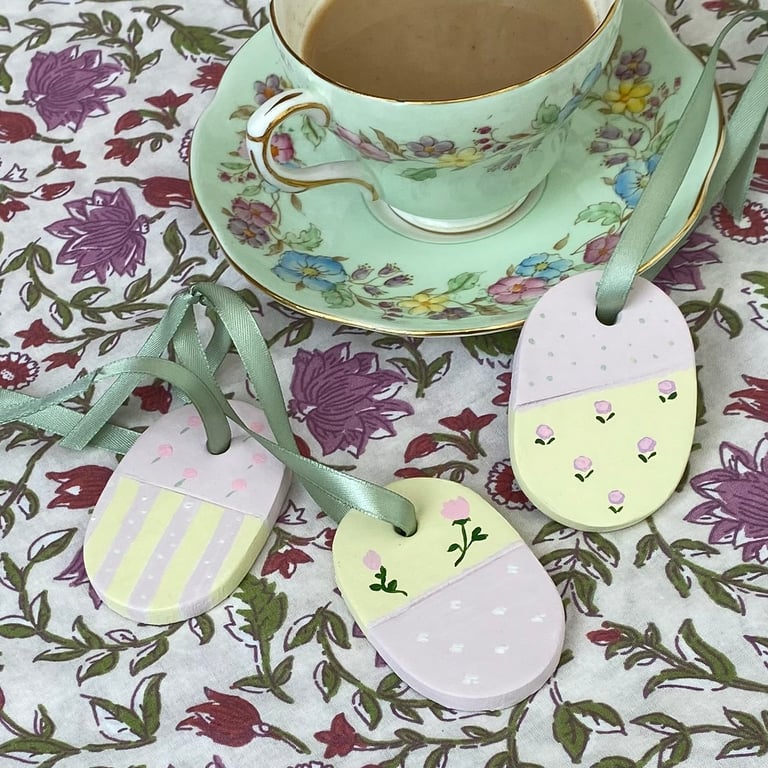 Afternoon Tea, Tea Room "Rose" - hand painted hanging decorations (set of 3)