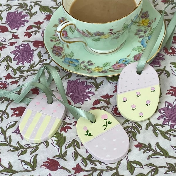 Afternoon Tea, Tea Room "Rose" - hand painted hanging decorations (set of 3)