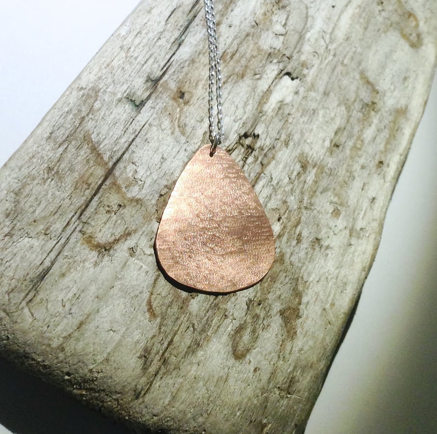 Hammer Textured Triangular Copper Pendant Necklace - UK Free Post