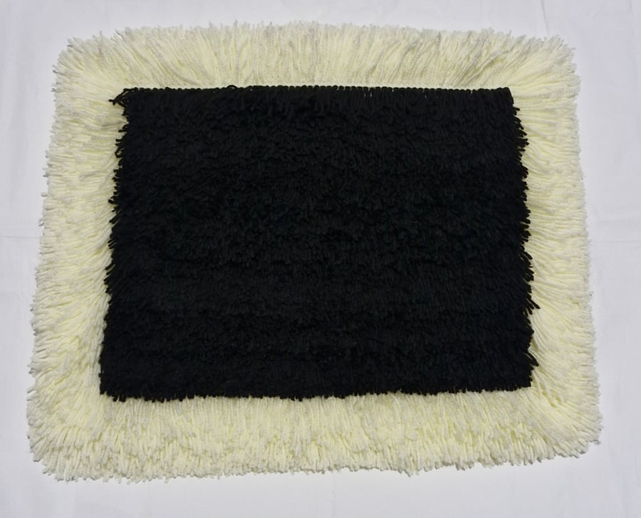 Cream & Black Square Foot Rug