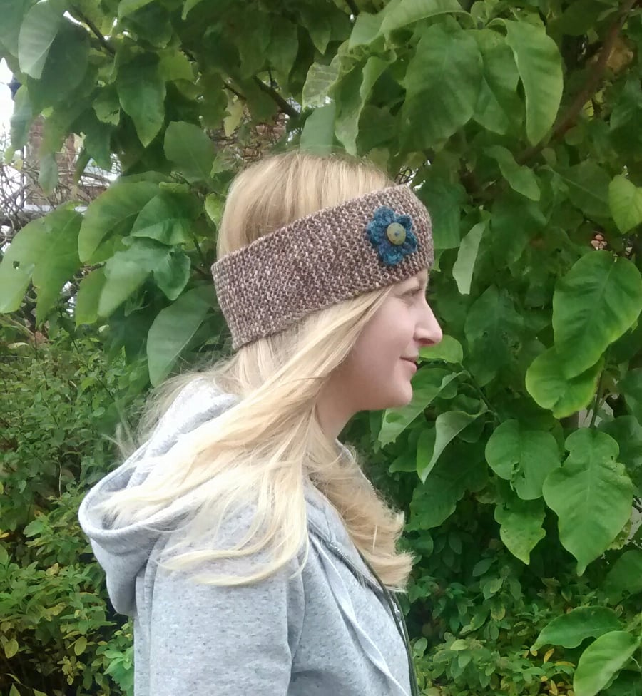 Knitted Headband with Flower 