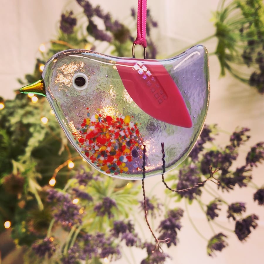 Fused Glass Lilac Bird