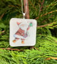 Unique Christmas Card with Artisan Fused Glass Santa with Present 