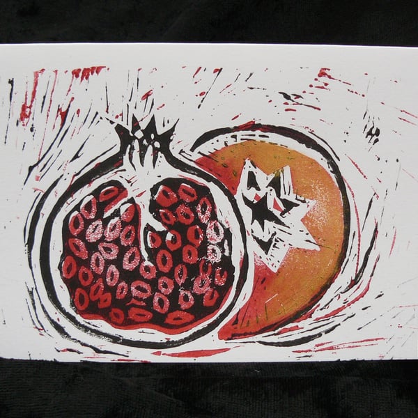 Lino Cut Greetings Card - Pomegranate design