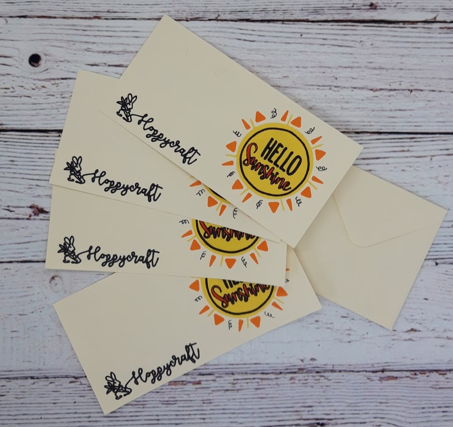 Pack of 4 'Hello Sunshine' Mini Notelets, pack of small notecards