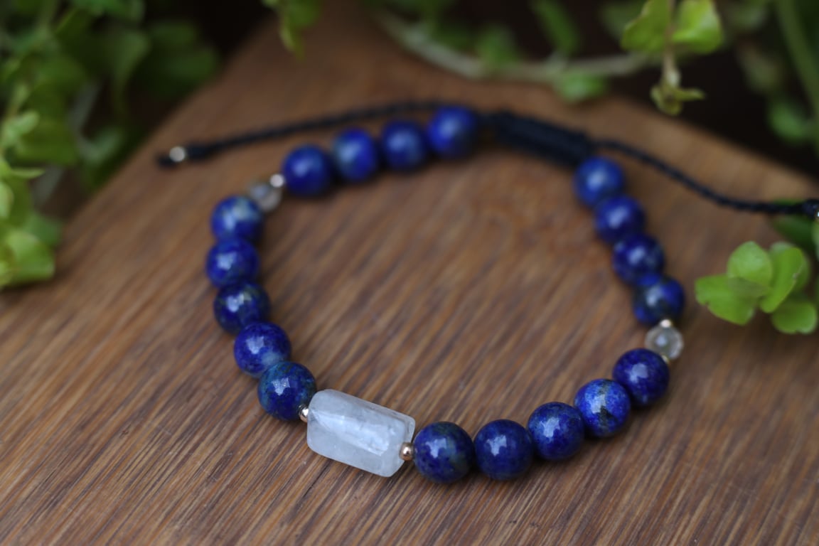 Lapis and Citrine Macrame Bracelet Handmade Natural Gemstone Bracelet