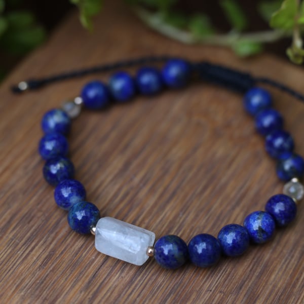 Lapis and Citrine Macrame Bracelet Handmade Natural Gemstone Bracelet