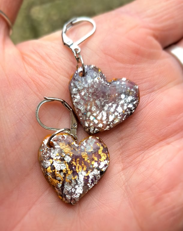 Silver crackle design earrings, lightweight and sparkly handmade gold 2 designs
