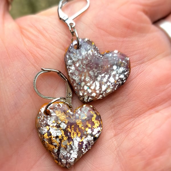 Silver crackle design earrings, lightweight and sparkly handmade gold 2 designs