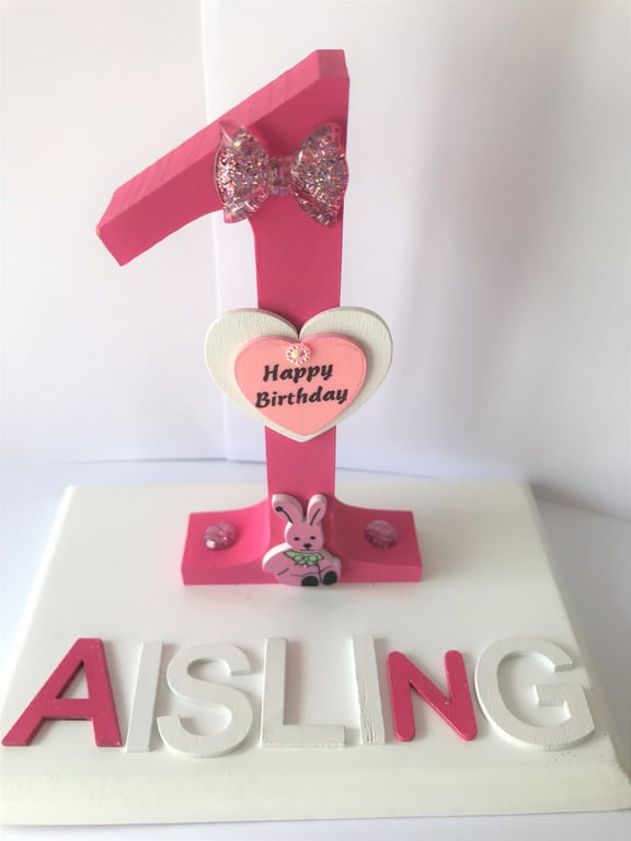 Personalized 1st Birthday Plaque: Wooden Number Keepsake, Rabbit Decor