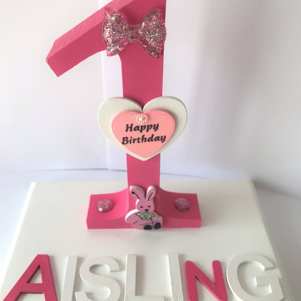 Personalized 1st Birthday Plaque: Wooden Number Keepsake, Rabbit Decor