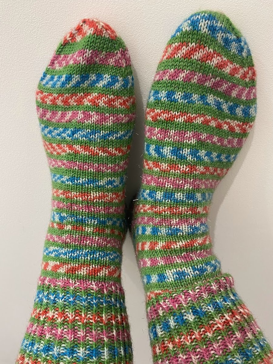 Ladies Hand Knitted Christmas Socks in Fairy Lights Sparkle