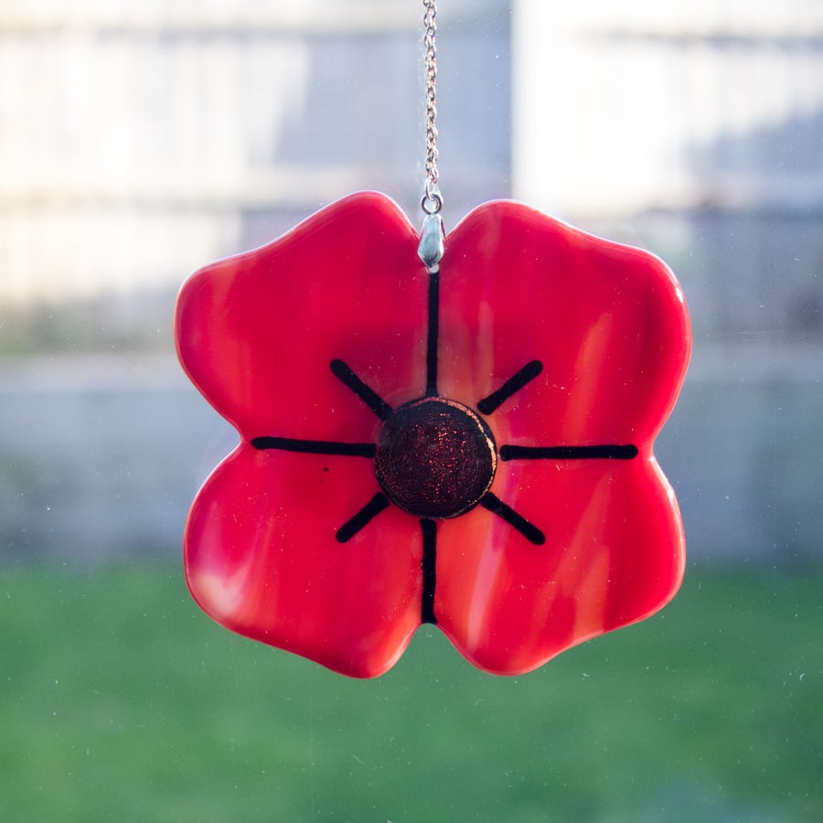 Streaky Orange Fused Glass Poppy - 3086 - includes donation to RBL