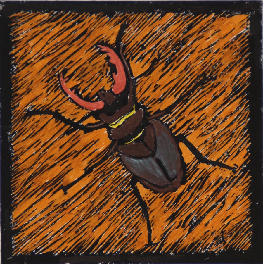 Stag beetle lino print, limited edition