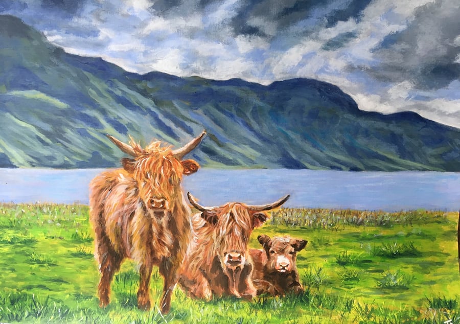Top quality giclee print of 'Highlanders' a painting by artist Janet Bird