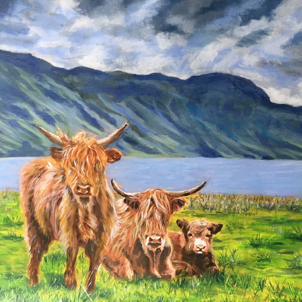 Top quality giclee print of 'Highlanders' a painting by artist Janet Bird