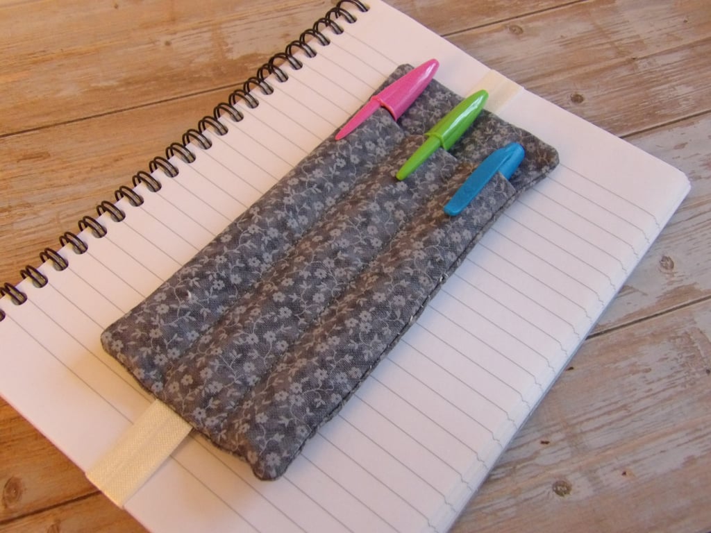 Grey floral bookmark penholder elasticated A5 size 