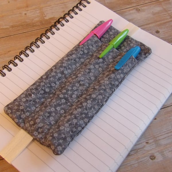 Grey floral bookmark penholder elasticated A5 size 