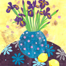 Irises Collage Fine Art Square Handmade Greeting Card