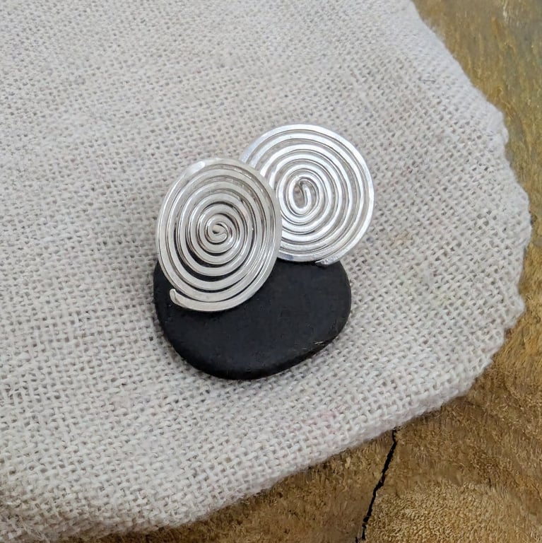 Recycled Sterling Silver Spiral Stud Earrings: Silver