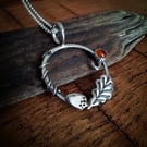 Handmade Acorn Oak Leaf Amber Silver Necklace