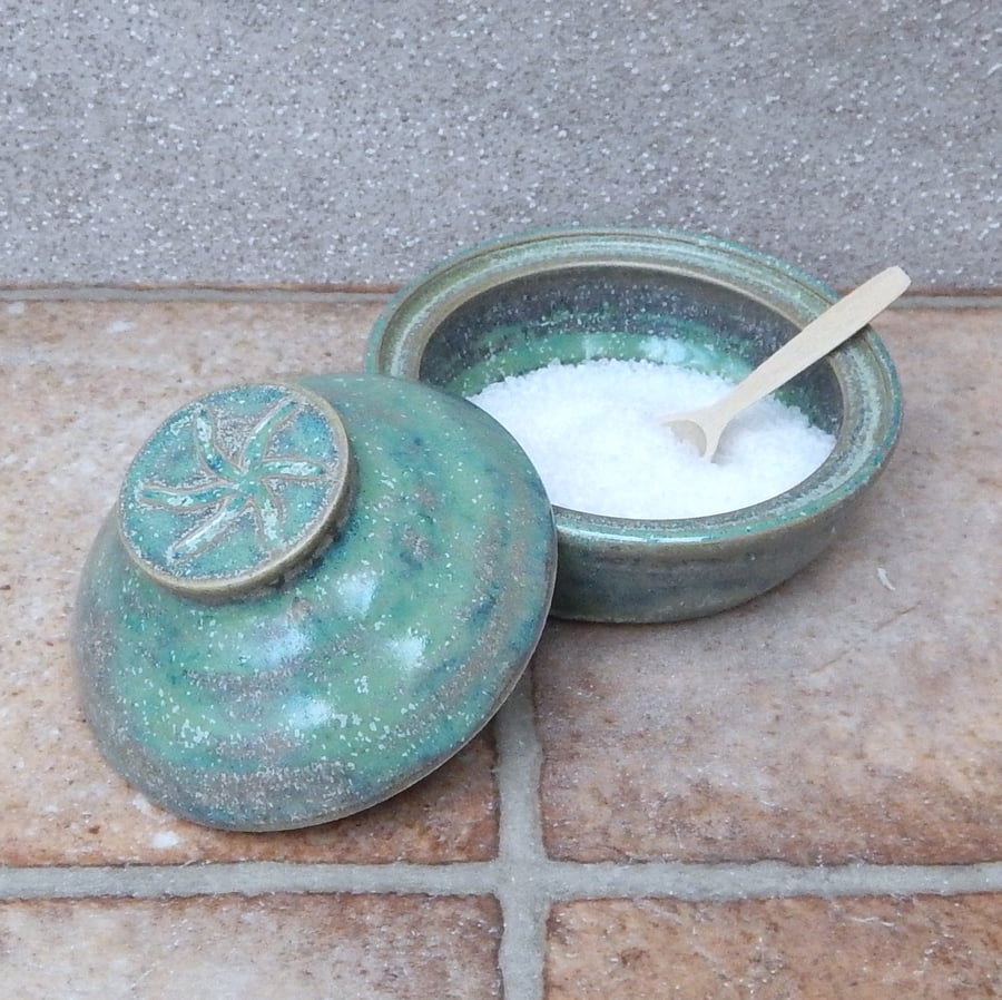Covered salt pot hand thrown mini tagine stoneware pottery ceramic wheelthrown