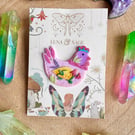 Funky Colourful Chicken Polymer Clay badge pin