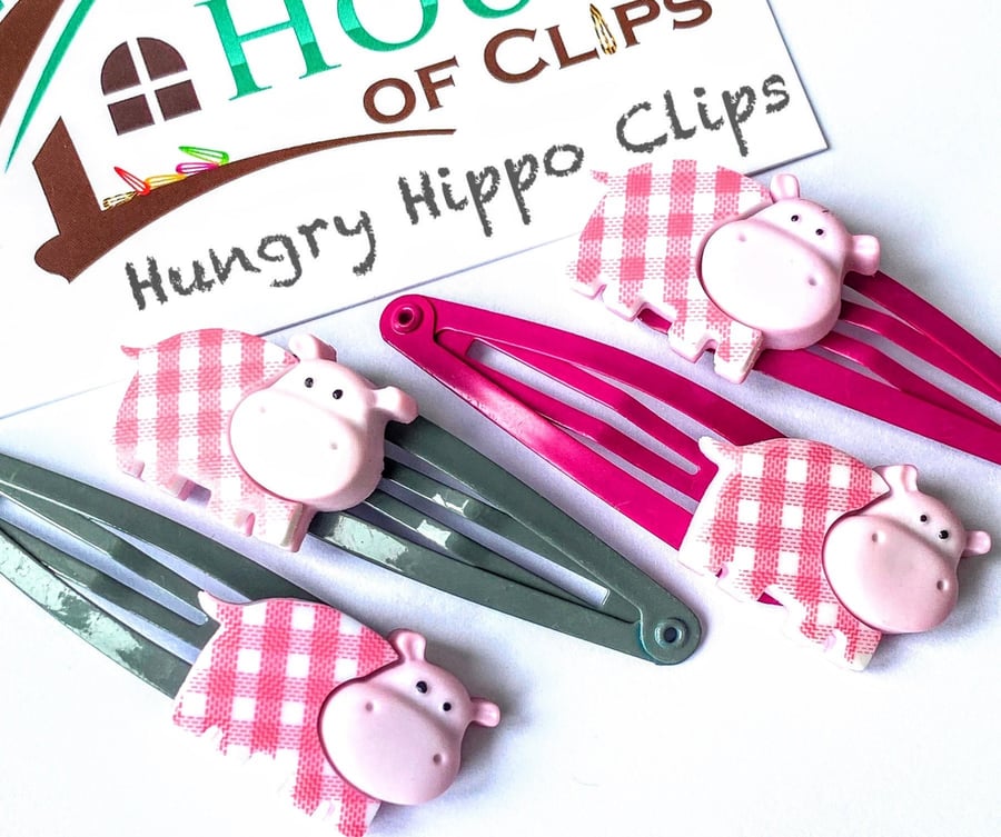 Hillary Hippo Hair Clips, zoo gift, hippo snap clips, hippo barrettes , hippo gi