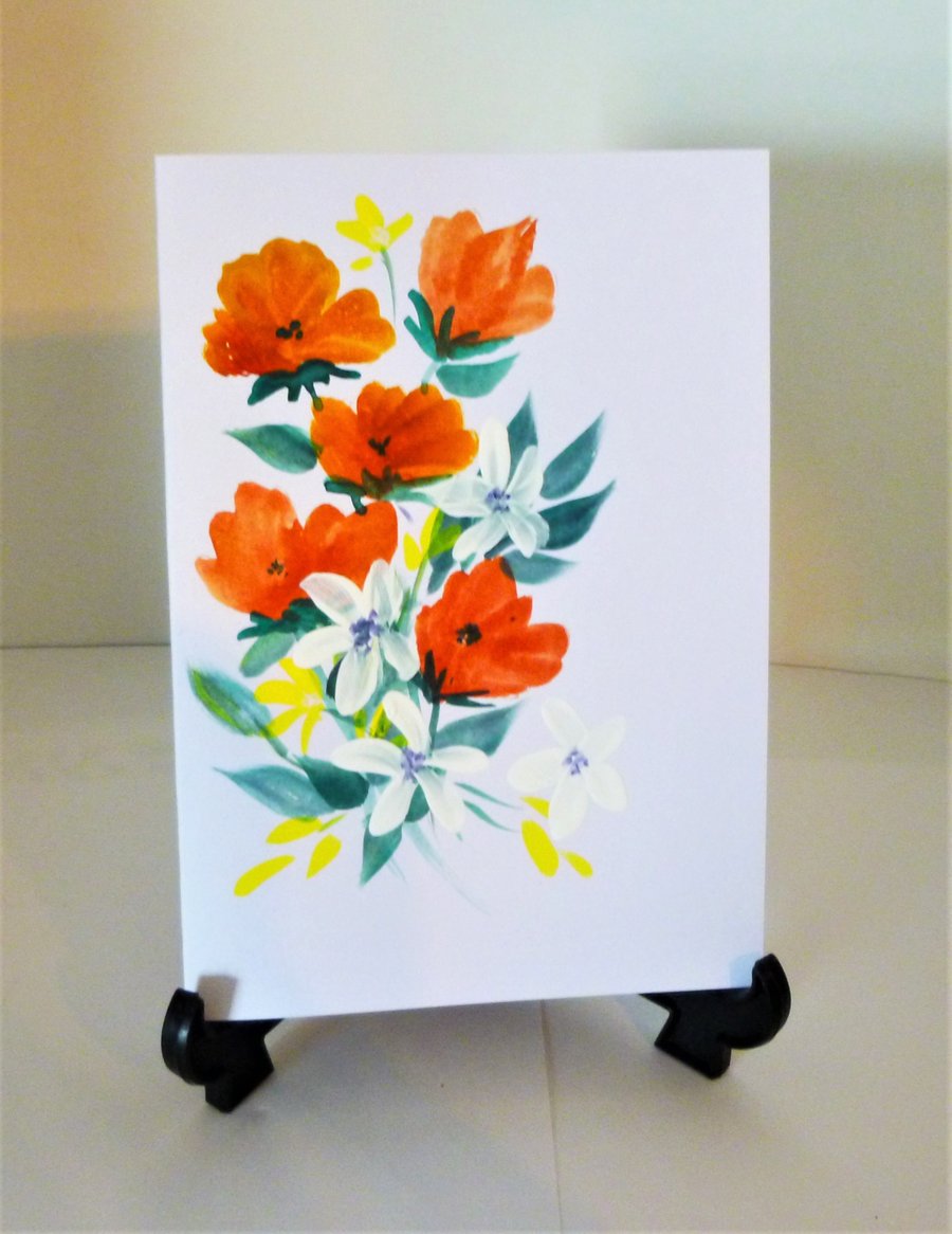 hand painted floral greetings card ( ref f 826 )