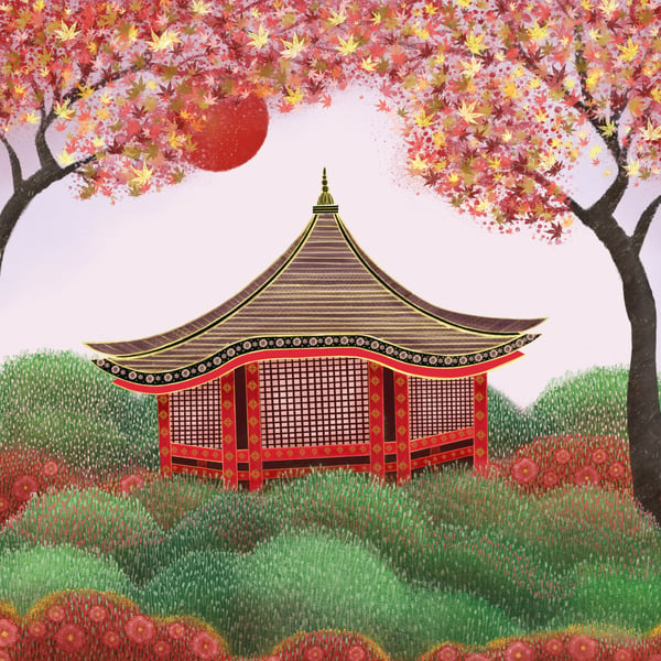 Japanese Temple,blank greetings card