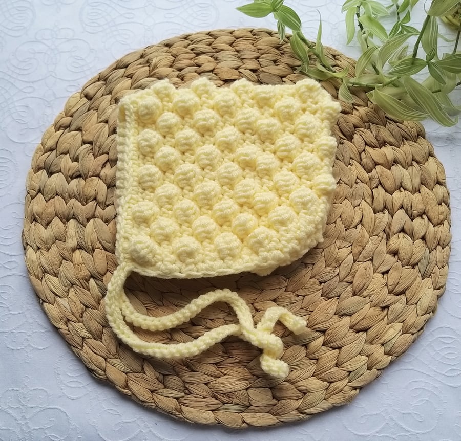 Sale Crochet Pixie Bonnet Lemon Yellow Age 3 years