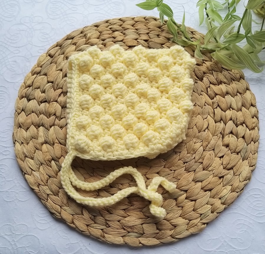 Crochet Pixie Bonnet Lemon Yellow Age 3 years 