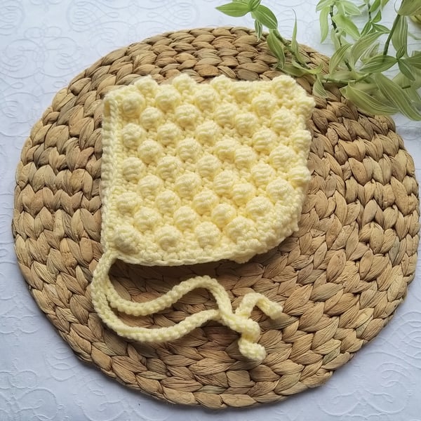 Sale Crochet Pixie Bonnet Lemon Yellow Age 3 years