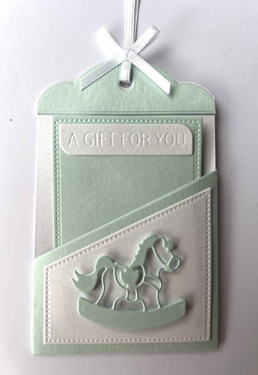 Handmade Aquamarine baby gift card or money holder, Special occasion wallet