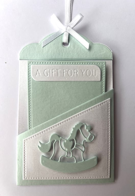 Handmade Aquamarine baby gift card or money holder, Special occasion wallet