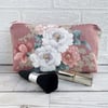 Make up Bag, Cosmetic Bag with Pink and White Rose Pattern