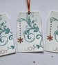 CHRISTMAS GIFT TAGS  ( set of 3) Snowflake. Flourish . Copper ,teal . Joy. - Image 3
