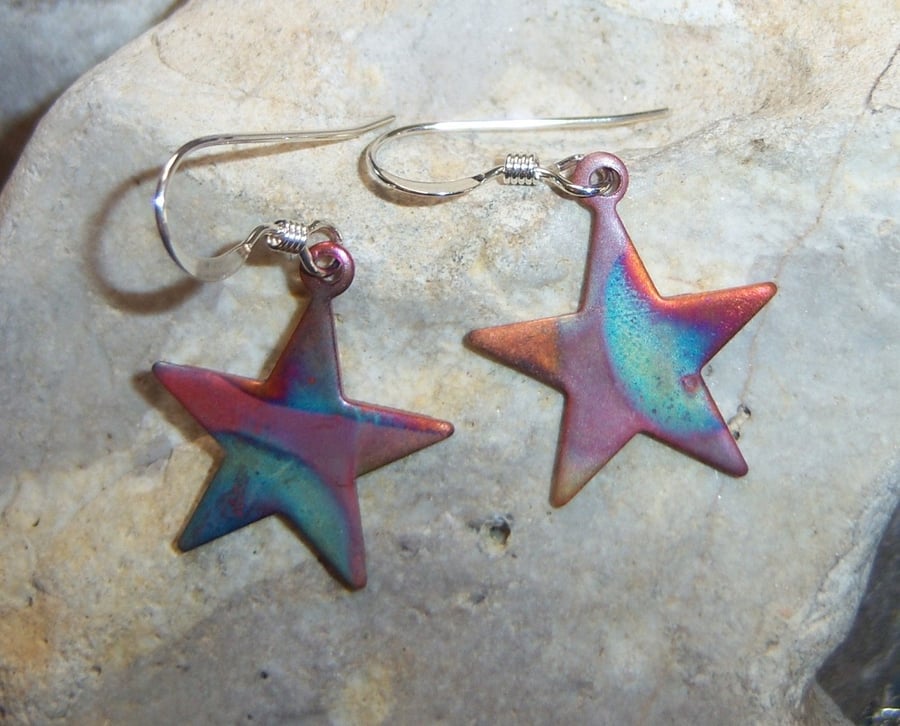Star Earrings in Flame Painted Copper