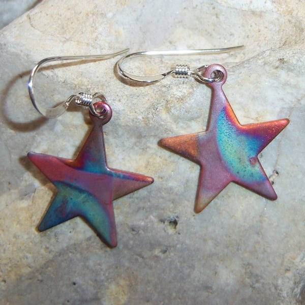 Star Earrings in Flame Painted Copper