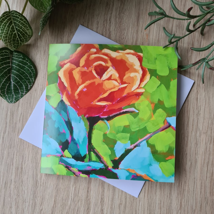 Orange rose painting printed card