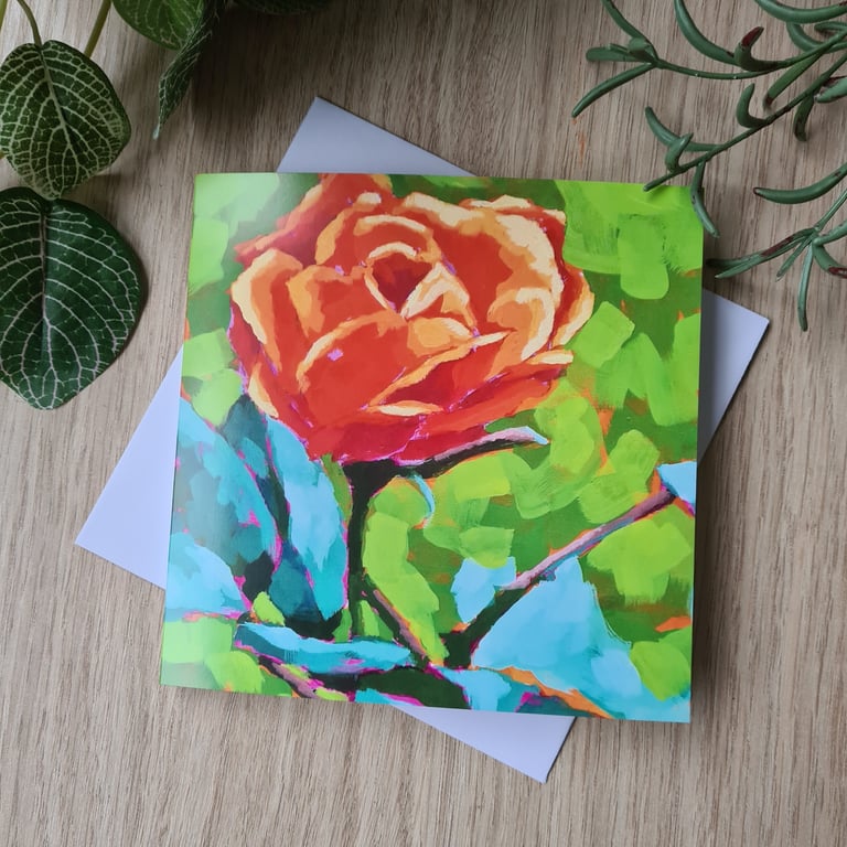 Orange rose painting printed card