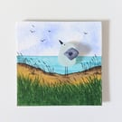 Handmade Seagull Sea Glass and Watercolour Mini Canvas Fridge Magnet