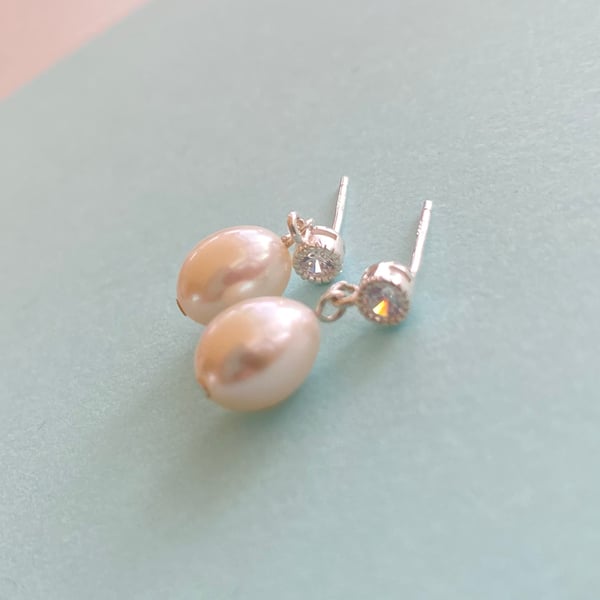 Freshwater Pearl Zircon Sterling Silver Earrings