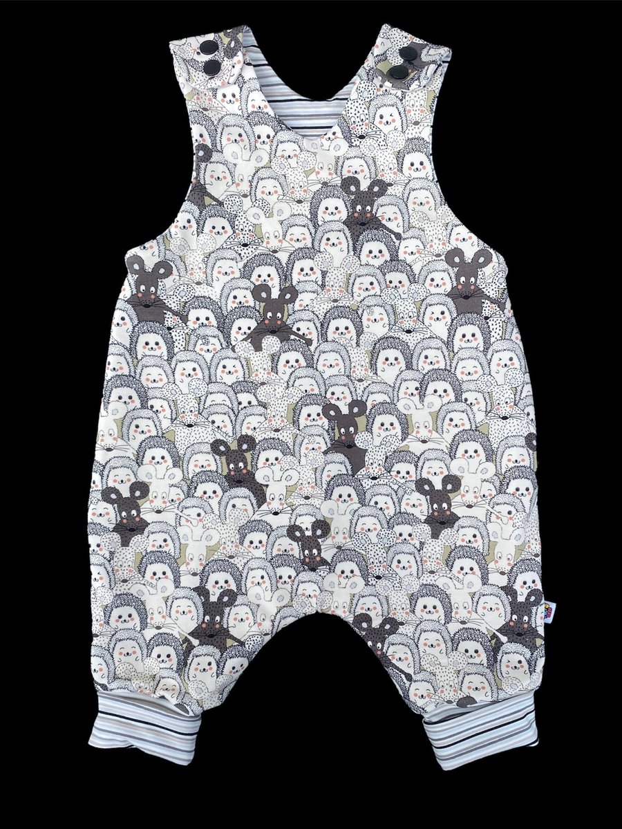 Reversible Jersey Romper with Hedgehogs and Rabbits - last one 12-18 months