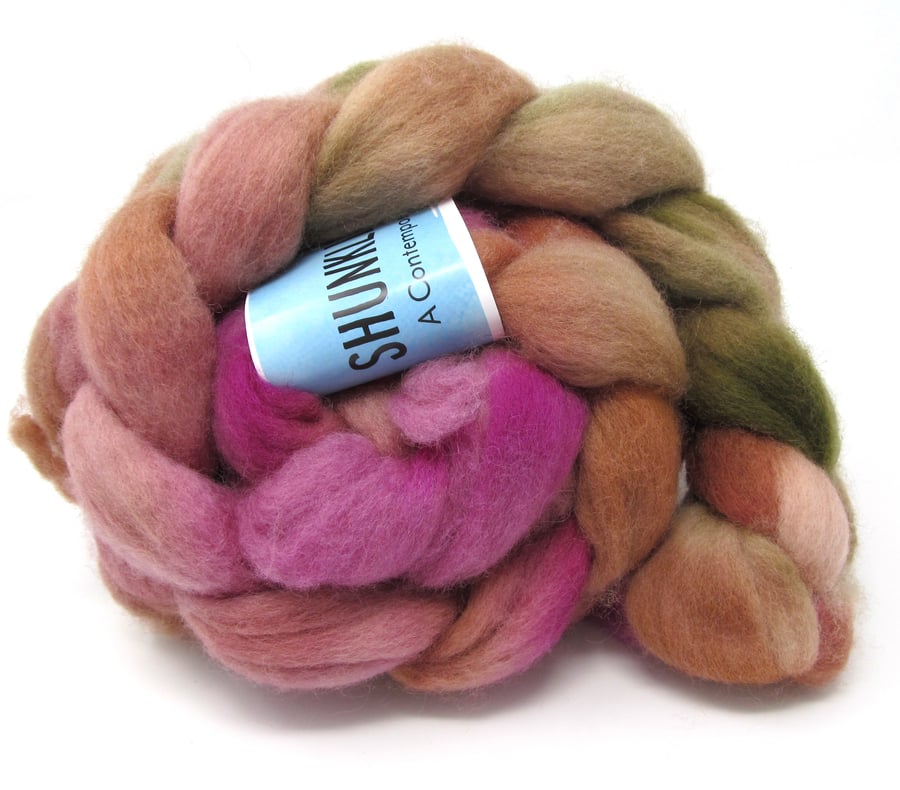 Rose Garden Hand Dyed Bluefaced Leicester Wool Combed Top 100g RG01