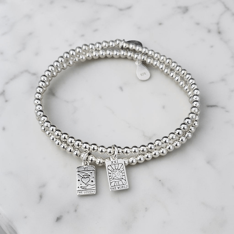 Sterling Silver Tarot Card Charm Stretch Bracelet 925